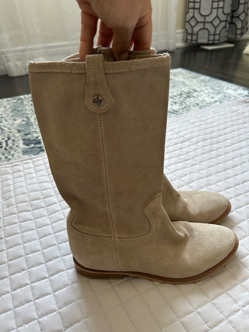 Geox Beige Suede Lace-Up Mid-Calf Boots - Picture 5 of 11